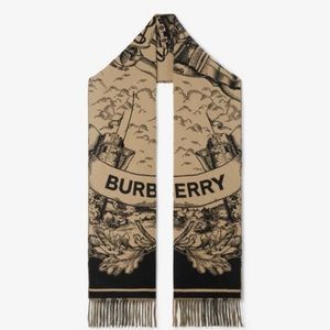 Burberry Cashmere Reversible Scarf With Knight Design